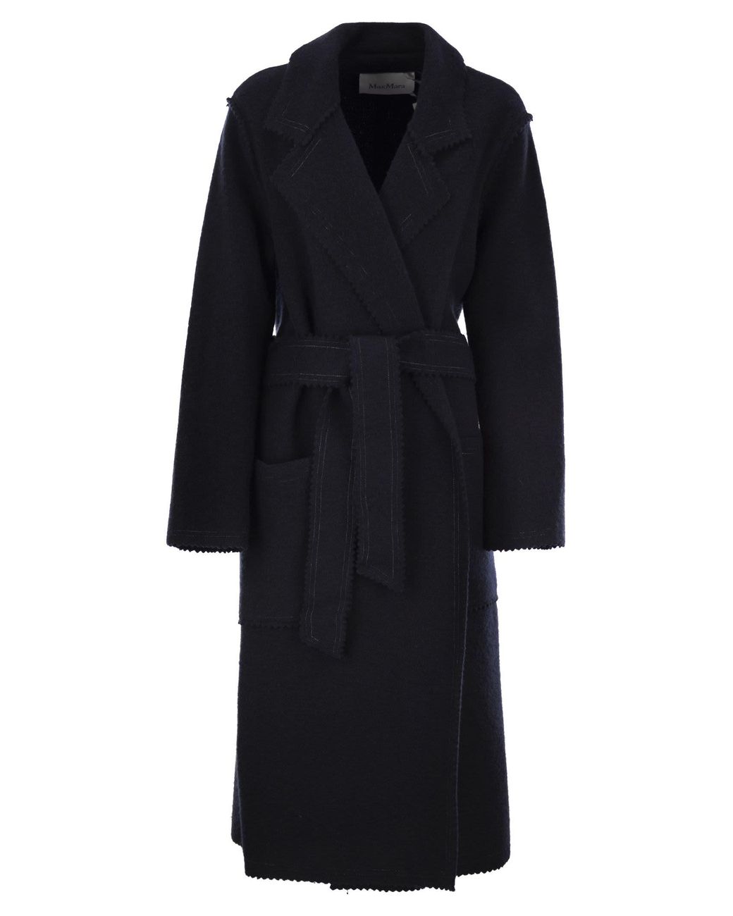 Max Mara Wool-Cashmere Knit Belted Longline Coat in Black | Lyst