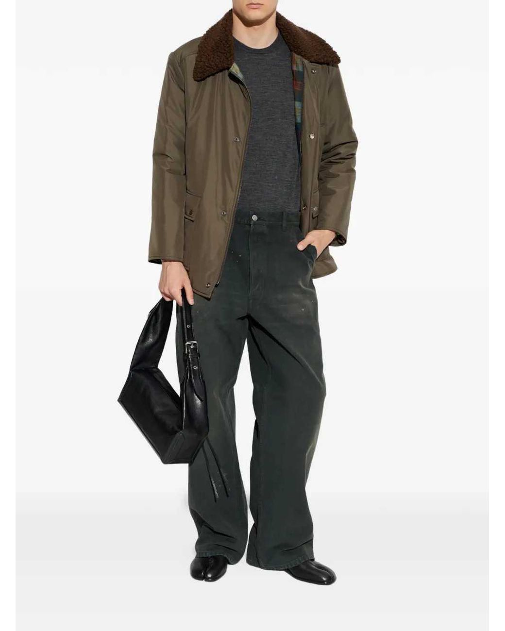 Maison Margiela Brown Jacket With Shearling Collar And Flap Pockets for men