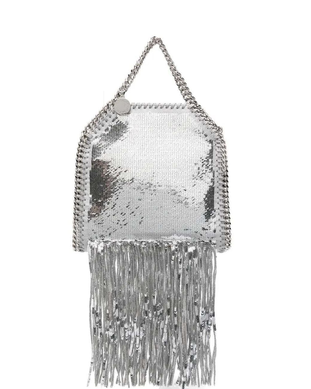 Stella McCartney Gray Falabella Mini Tote Bag With Fringe