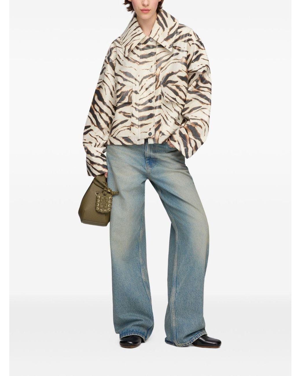 Ganni Natural Zebra Print Cotton Blend Jacket