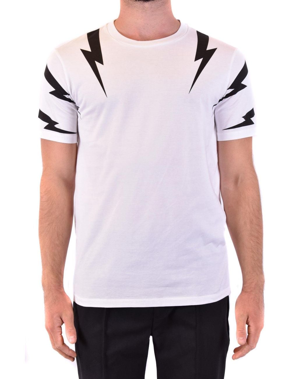 Neil Barrett White Printed Cotton Round Neck T-Shirt for men