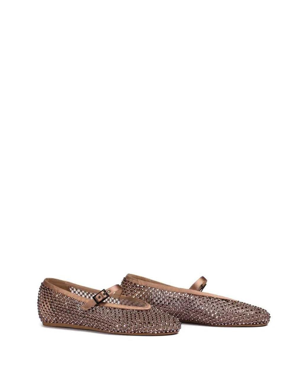 Le Silla Brown Gildain Satin Ballet Flats With Embellishment