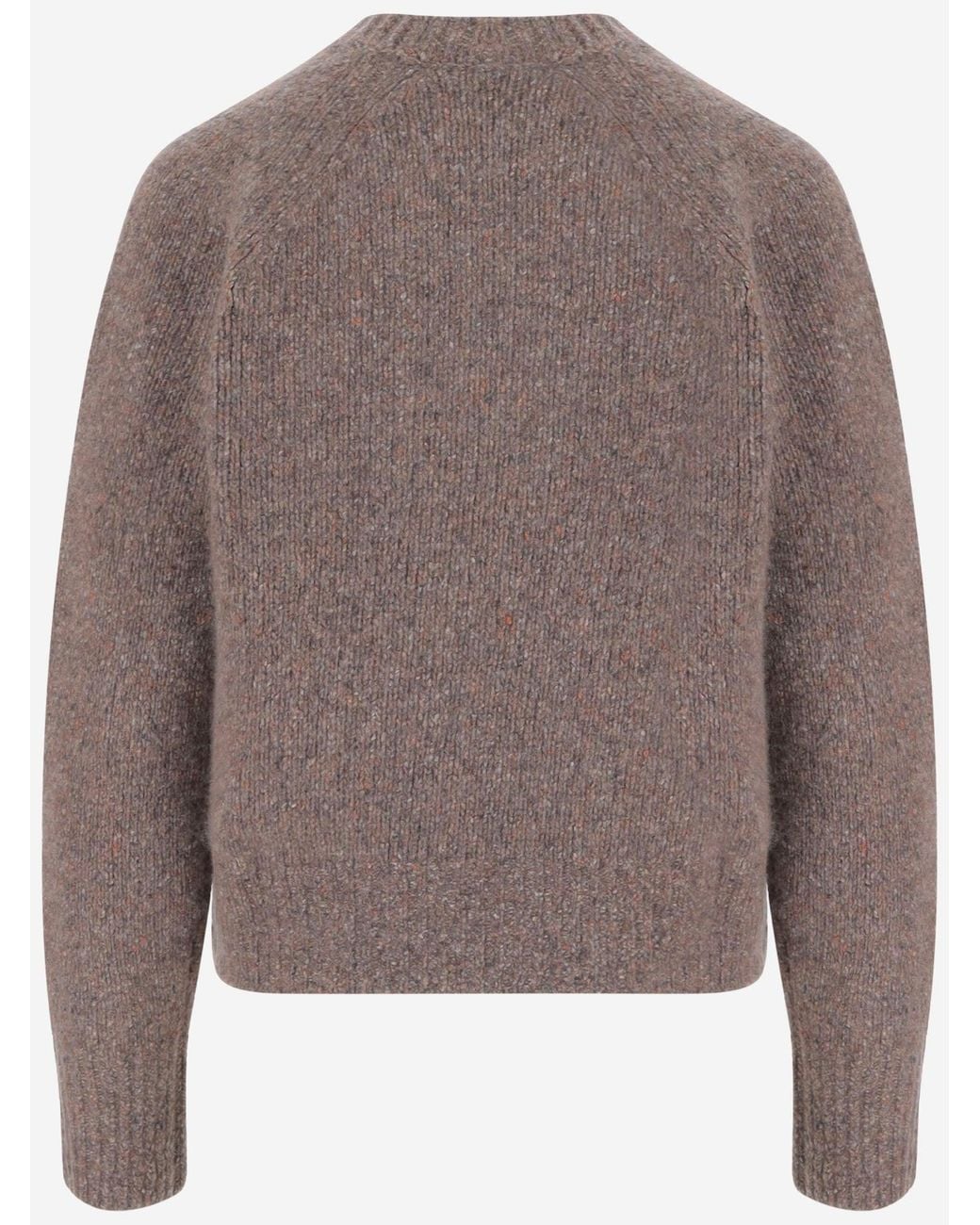 Allude Brown Knit Pattern Ribbed Cuffs Cashmere Sweater