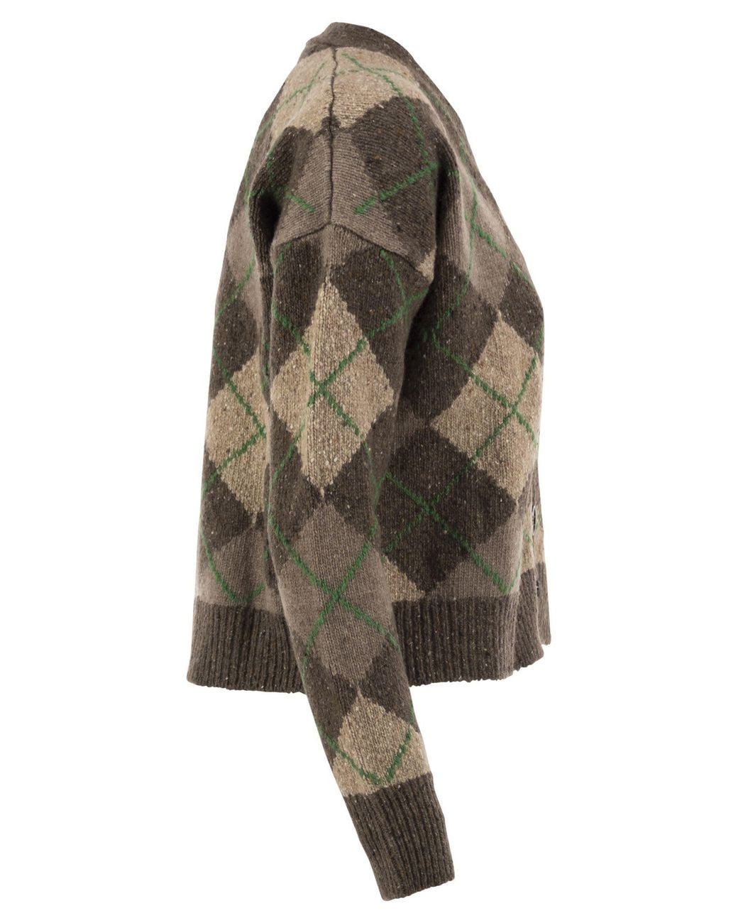 Weekend by Maxmara Green Wkdabile Wool Blend Argyle Jacquard Cardigan