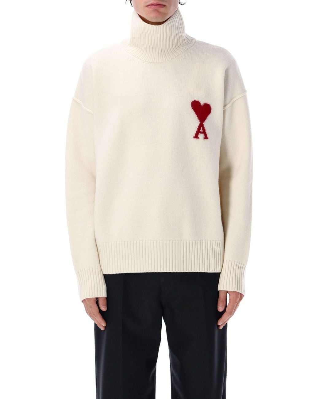 AMI White Wool De Coeur Turtleneck for men
