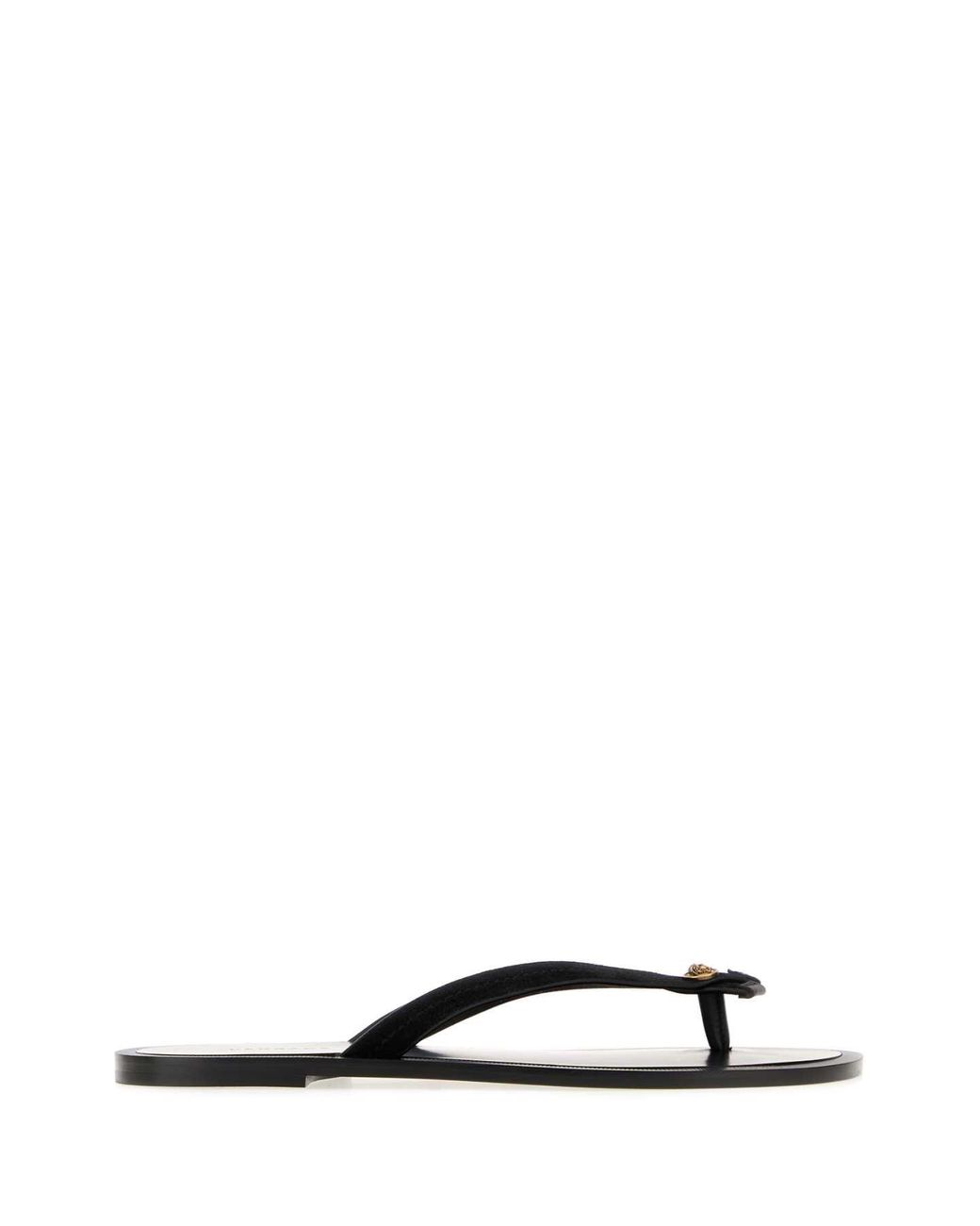 Versace Black Suede Thong Slippers