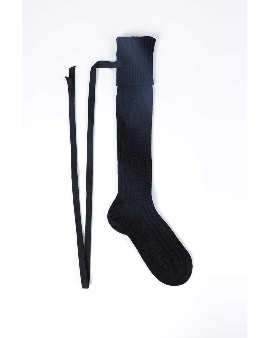 Ann Demeulemeester Black Jost Knee High Socks With Ribbon Detail (Pair) Mer