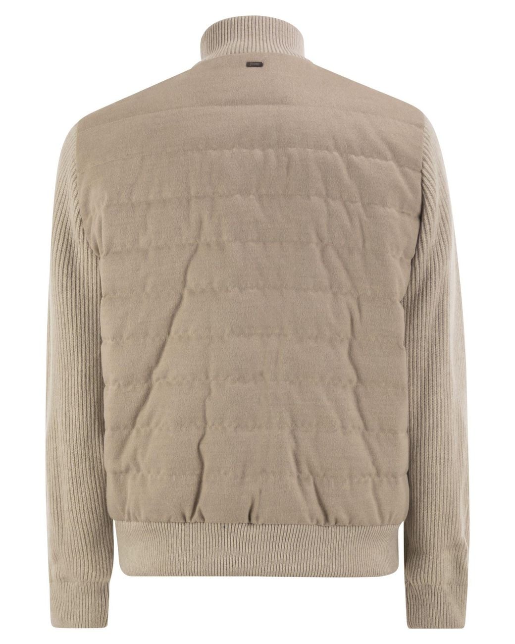 Herno Natural Quilted Knit And Fabric Jacket With High Collar for men