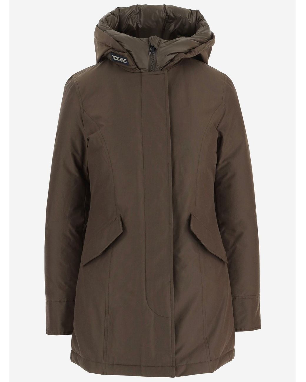 Woolrich Brown Hooded Cotton Blend Jacket