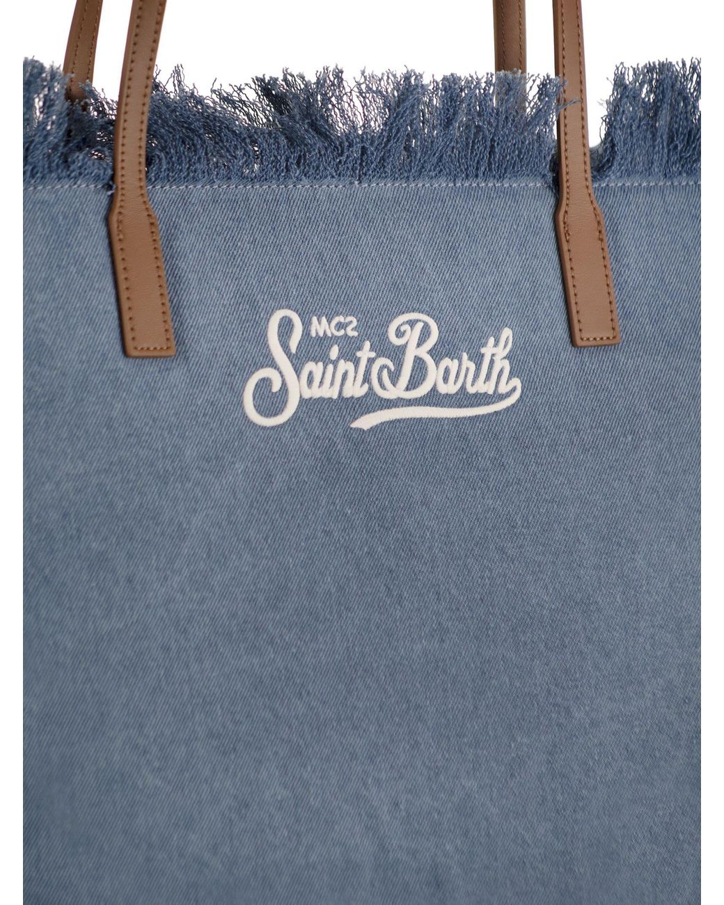 Mc2 Saint Barth Blue City Denim Shopper Bag With Embroidered Logo