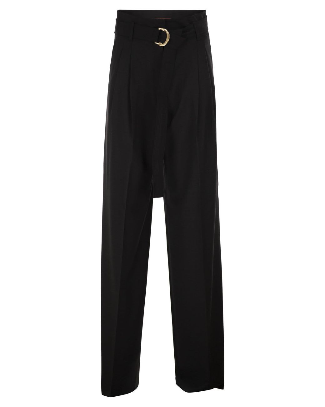 Max Mara Black Maxmara Studio Mstserio – Wide-Leg Pure Wool Trousers With Belt