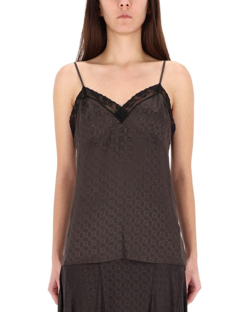 Fendi Brown Jacquard Ff Silk Top