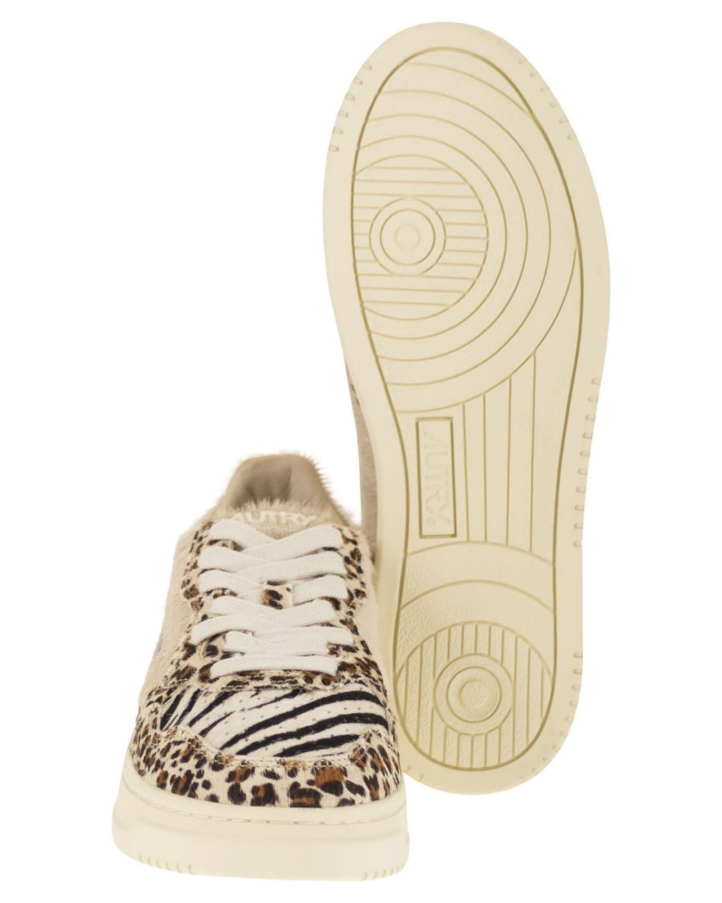 Autry Natural Medalist Low Genuine Haircalf Trainers With Animal Print