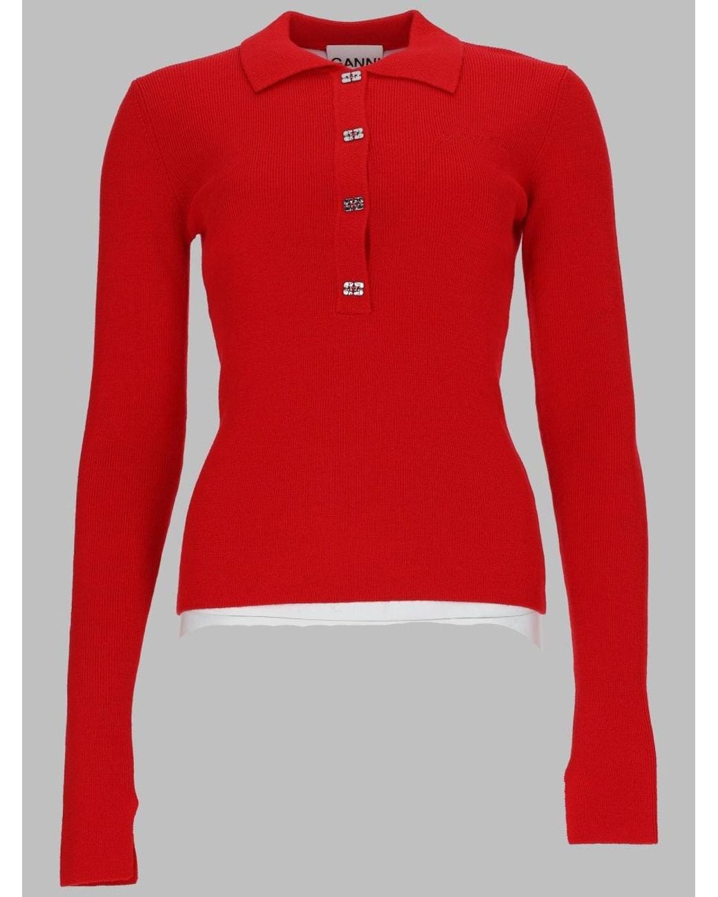 Ganni Red Ganni Wool Polo Shirt