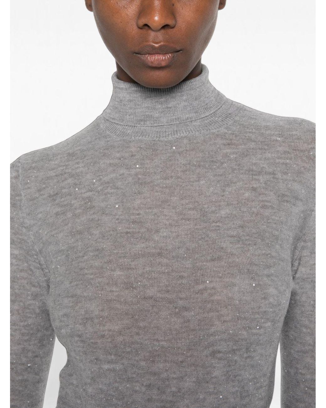 Fabiana Filippi Gray Virgin Wool Turtleneck Jumper With Micro Sequins