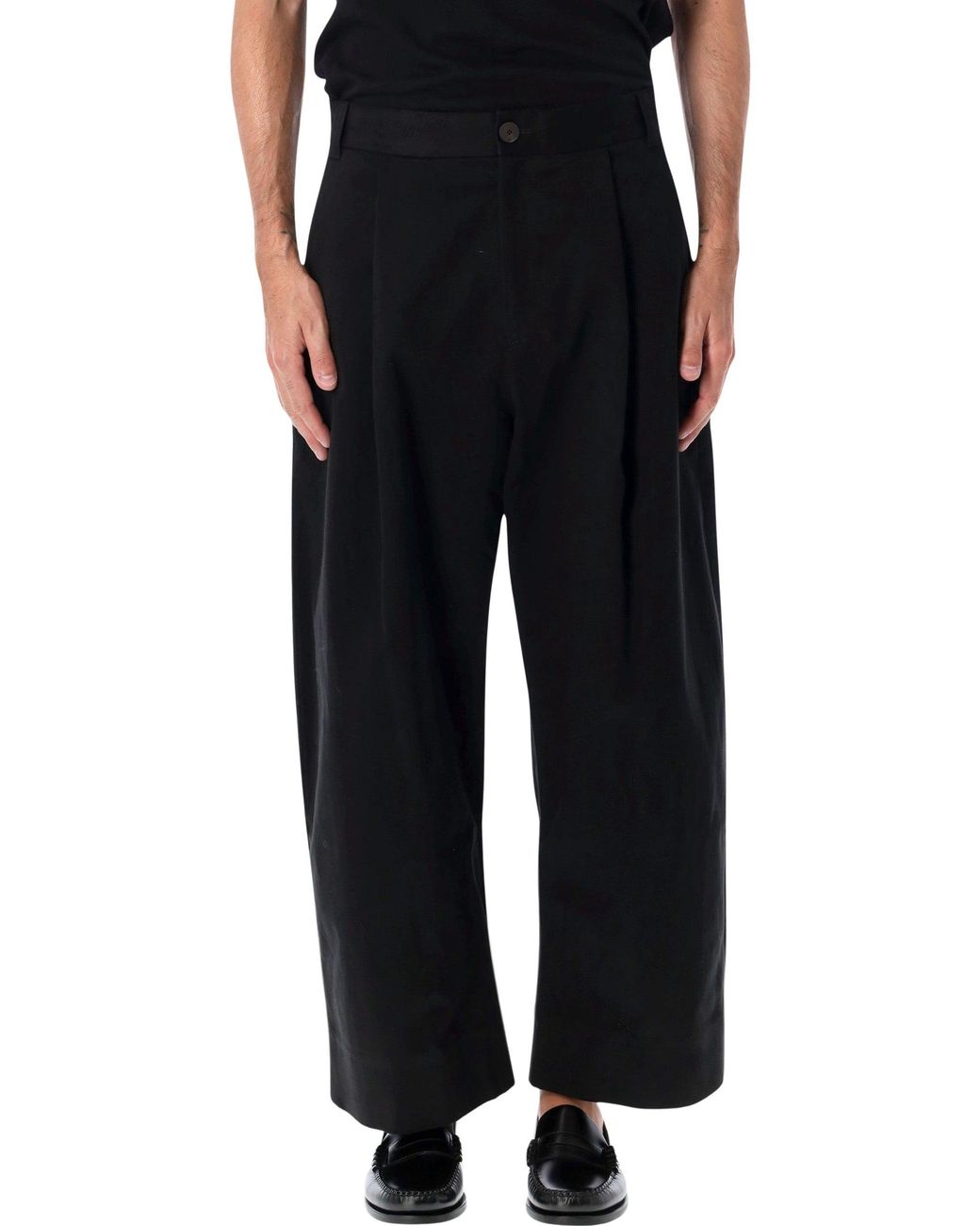 Studio Nicholson Black Pleated Wide-Leg Trousers for men