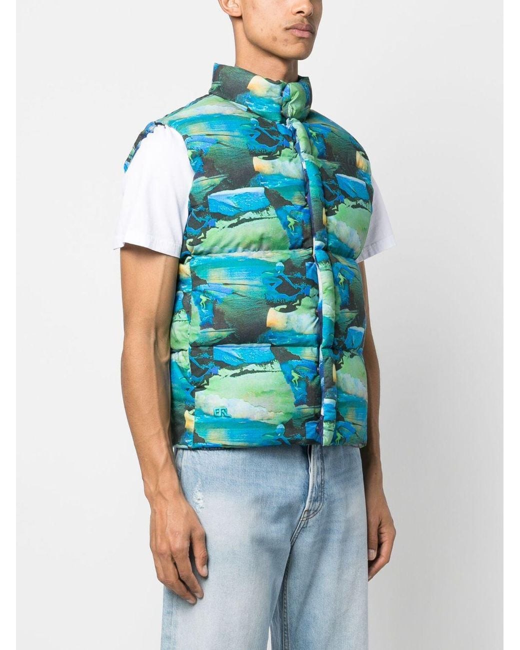 ERL Blue Printed Quilted Puffer Gilet for men