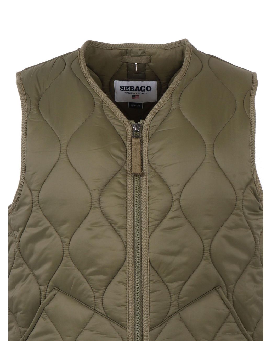 Sebago Green Quilted Gilet With Front Zipper Closure