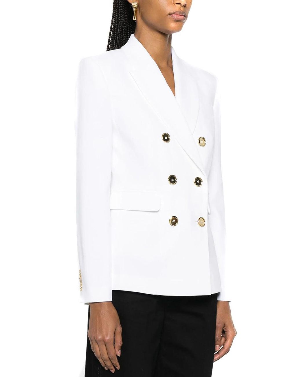 Pinko White Double-Breasted Blazer With Button Accents And Tailored Fit