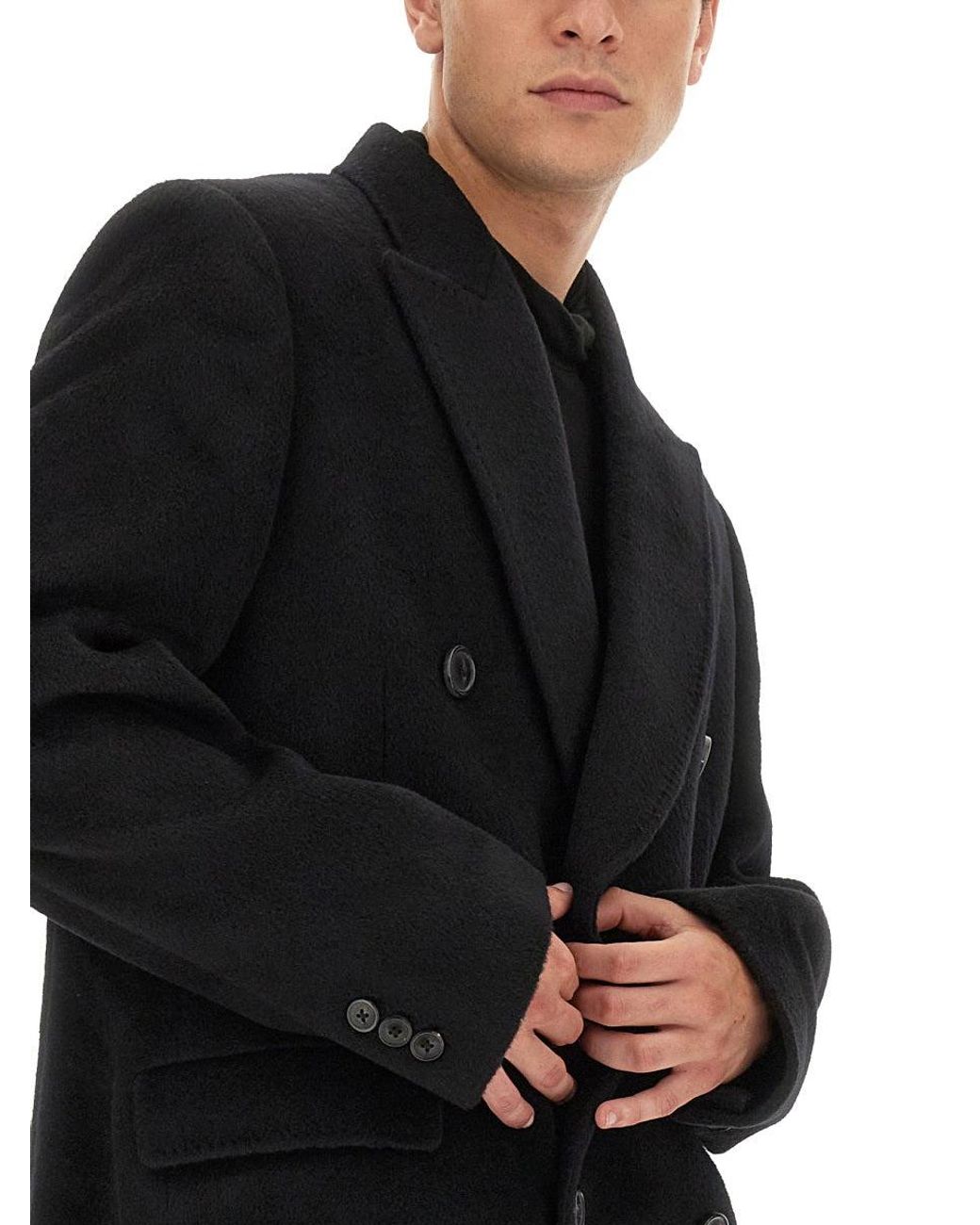 Our Legacy Black Double-Breasted Coat Whale Wool Mohair Trench & Raincoats for men
