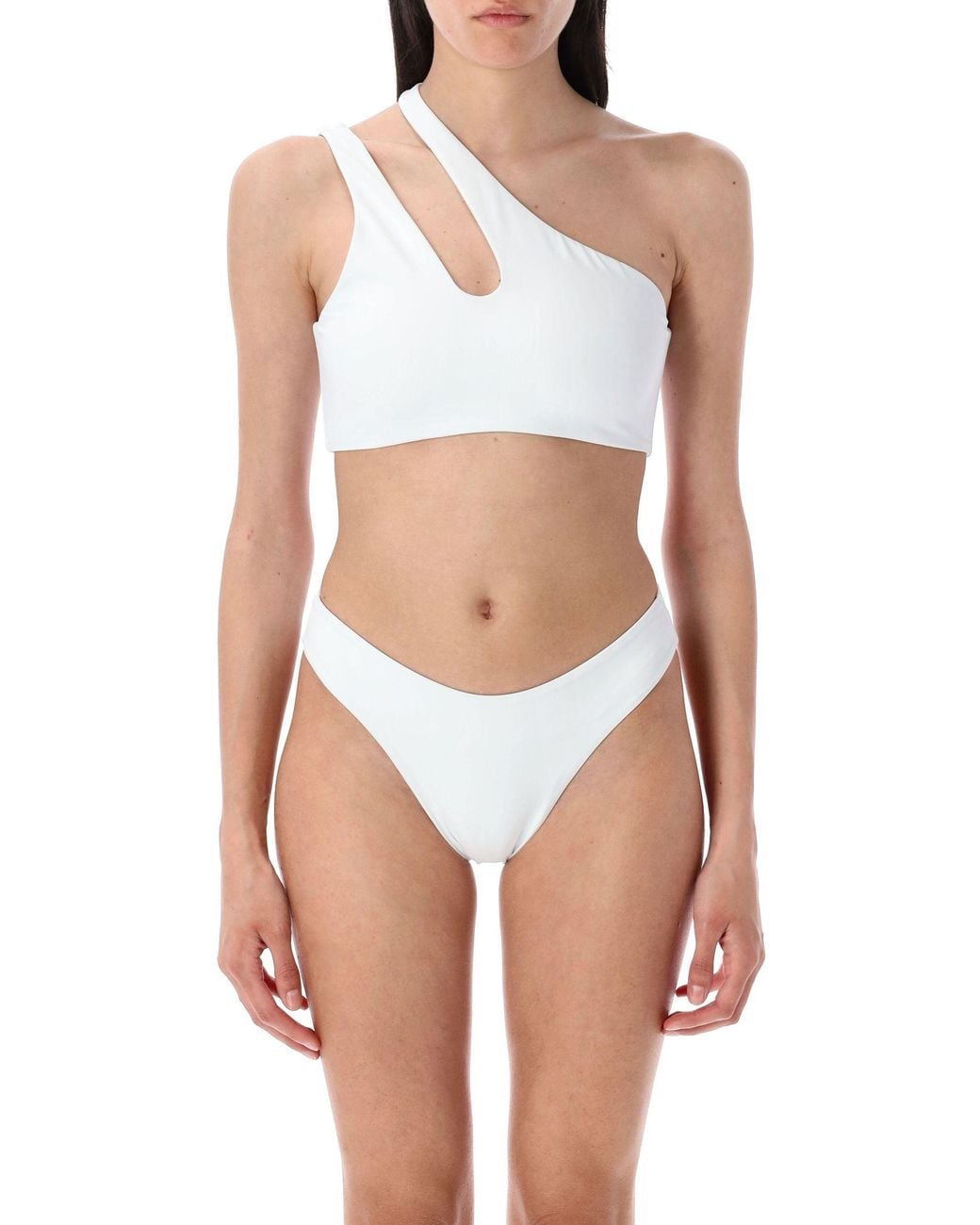 Let's Swim White Teardrop Cut-Out Nne Shoulder Bikini Top