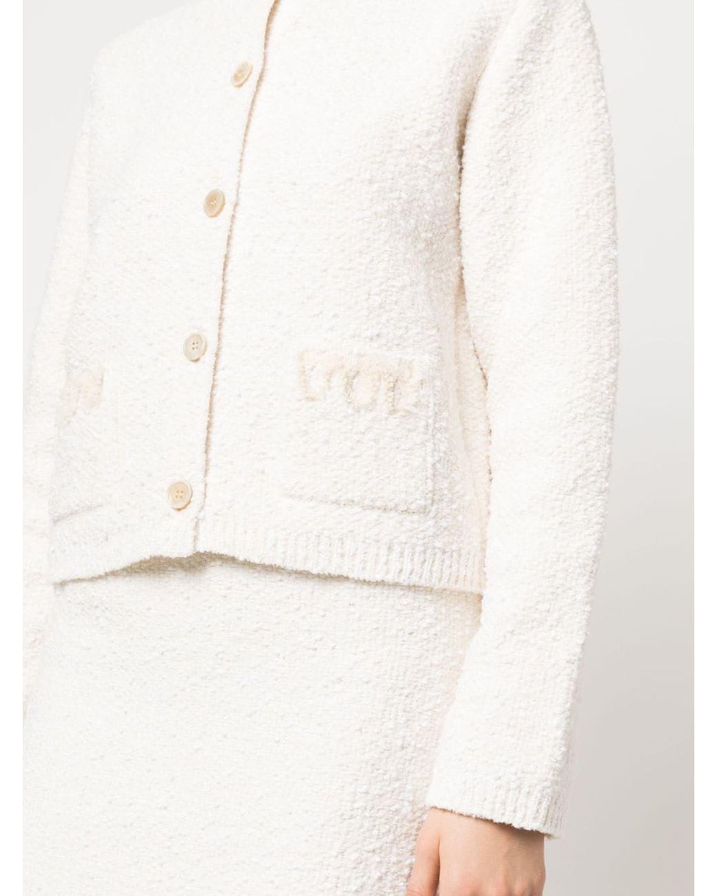 Lanvin White Rd Nk Ls Embroidered Cardi