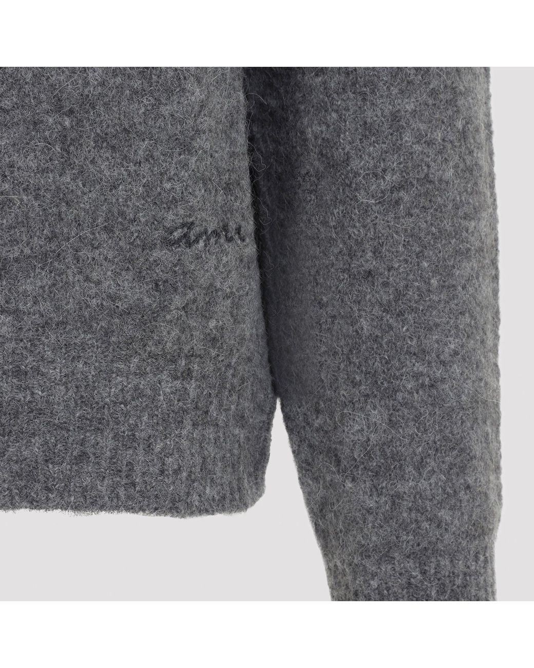 AMI Gray Alpaca Knit Polo Neck Sweater for men