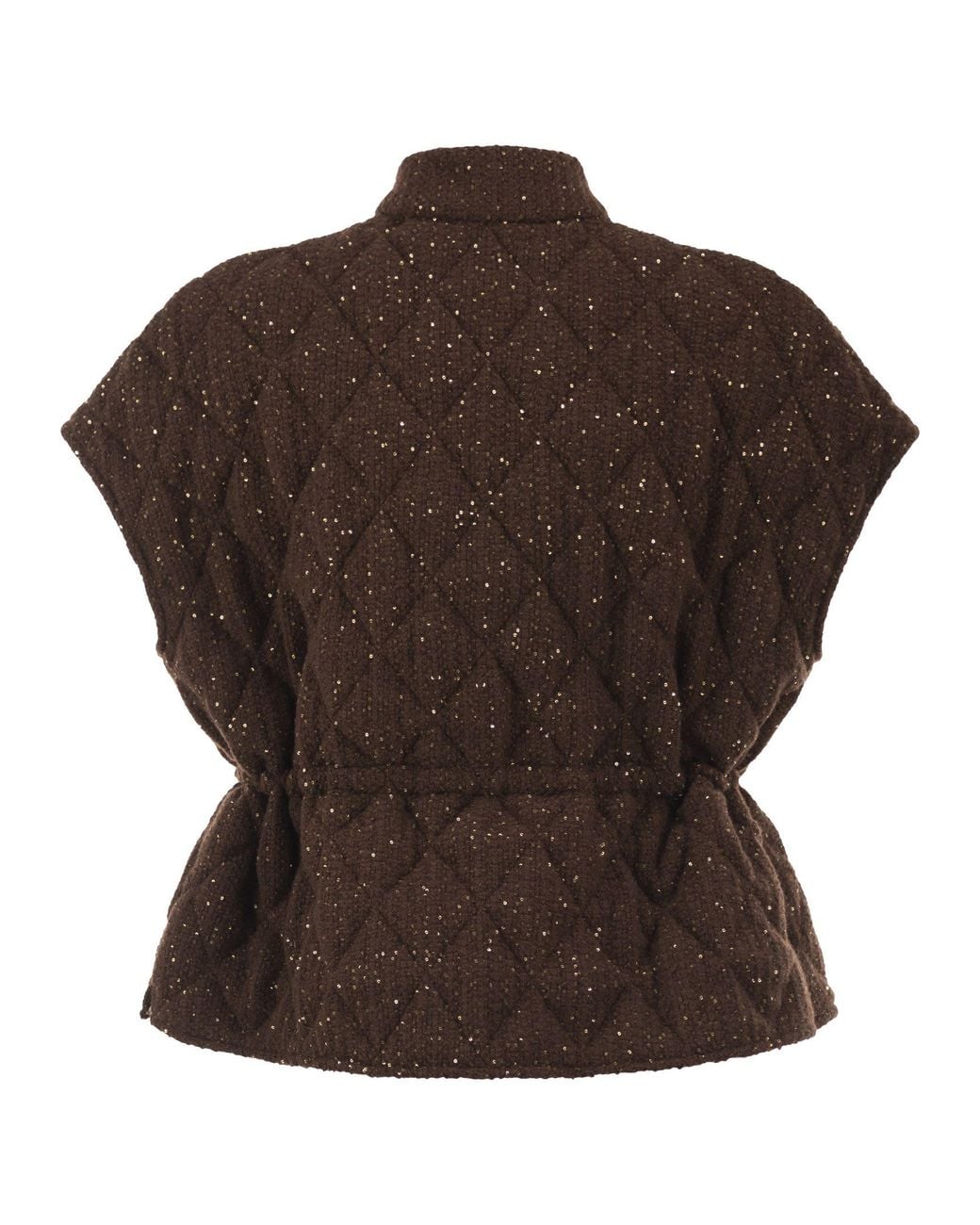 Fabiana Filippi Brown Quilted Virgin Wool, Silk And Cashmere Gilet With Sequins