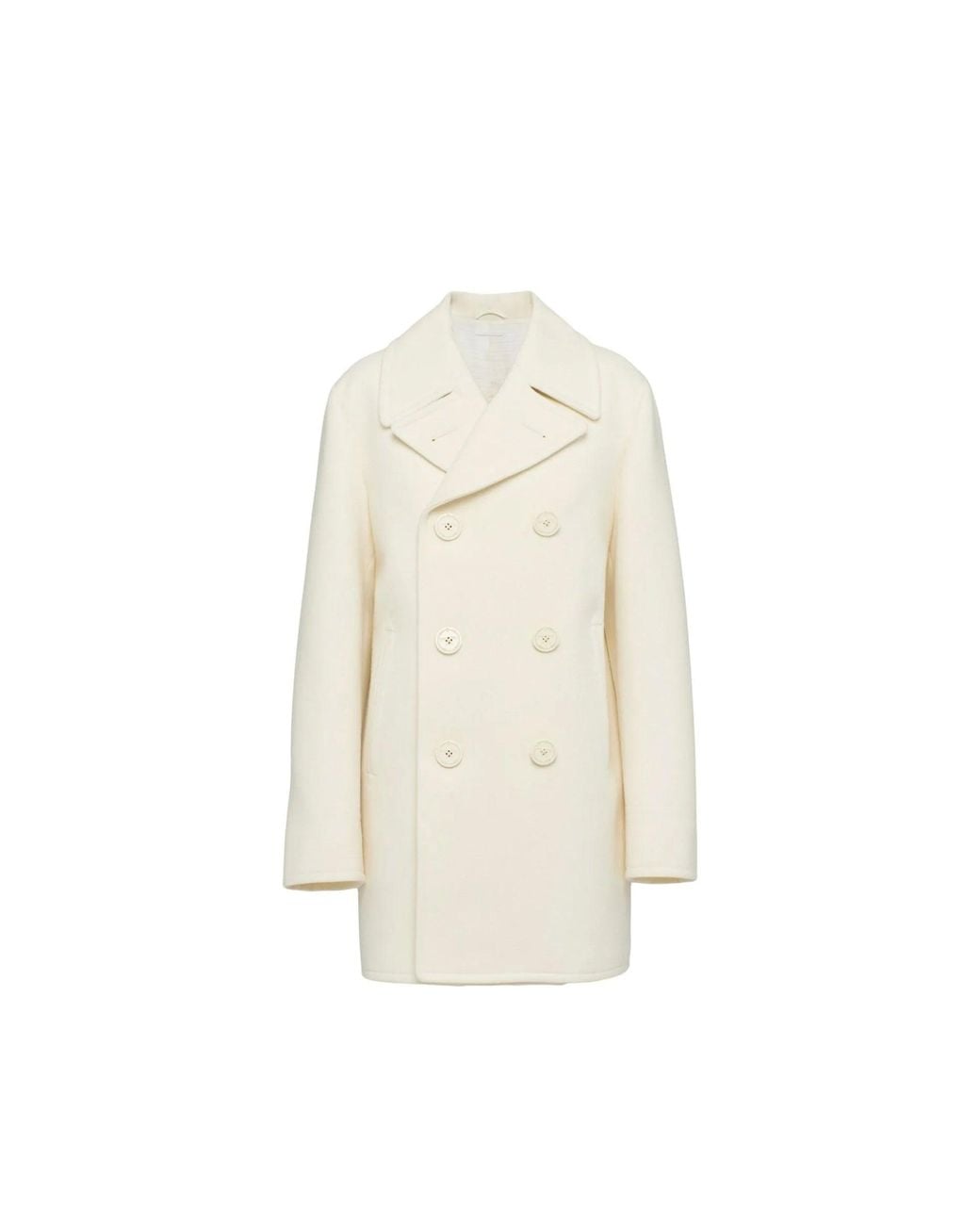 Prada Natural Double-Breasted Wool Peacoat