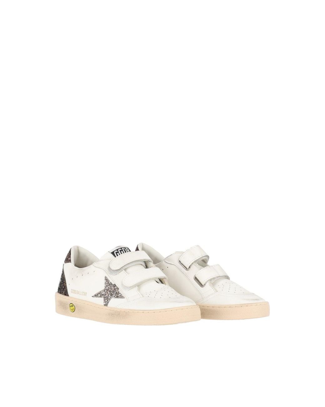 Golden Goose Deluxe Brand White Sneakers Ball Star Strap Leather Upper Toe And Strap Glitter Star Heel And Spur/Cinder/Light