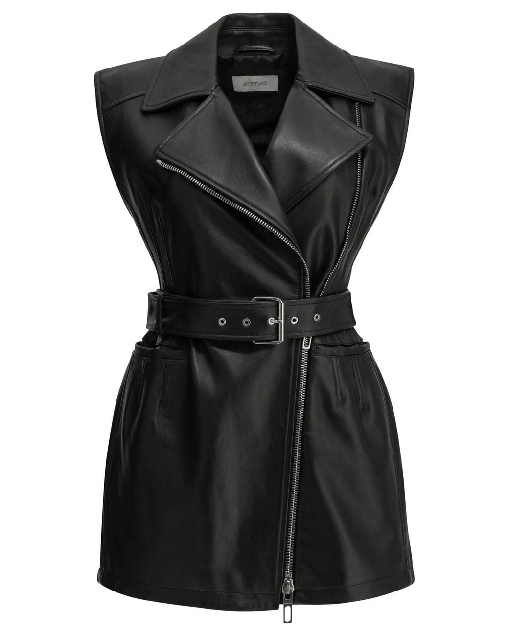 Max Mara Mouwloos Leren Jack in het Black