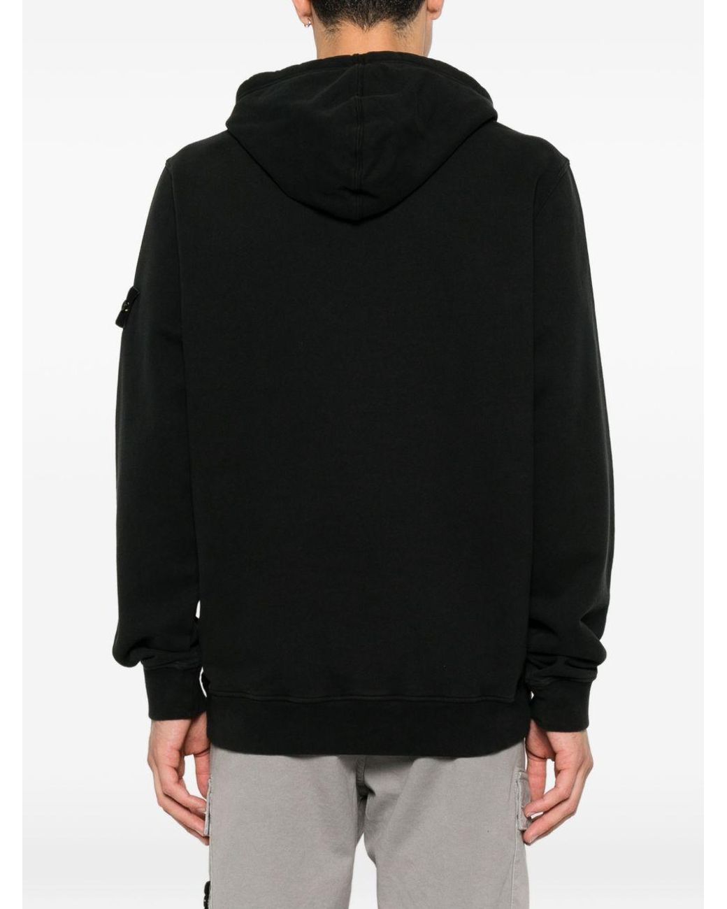 Stone Island Black Cotton Hooded Sweatshirt With Compass Badge for men