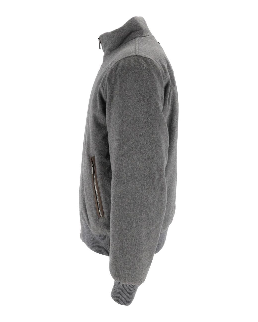 Peserico Gray Structured High Collar Zip Outerwear Jacket for men