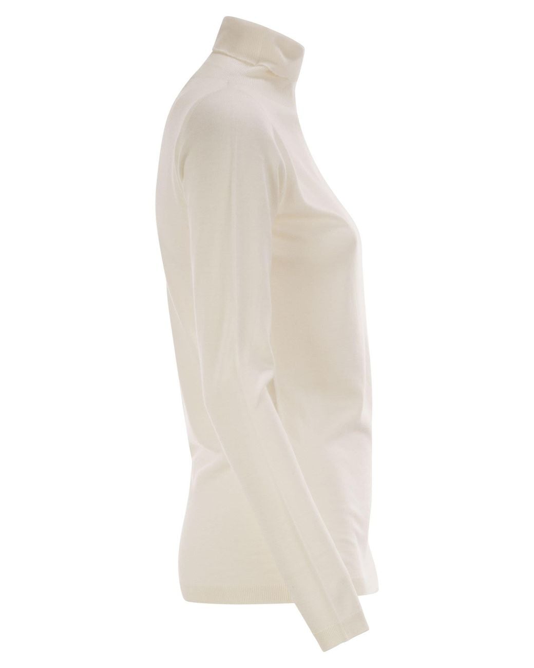 Fabiana Filippi White Cashmere And Silk Roll-Neck Jumper With An Essential Silhouette