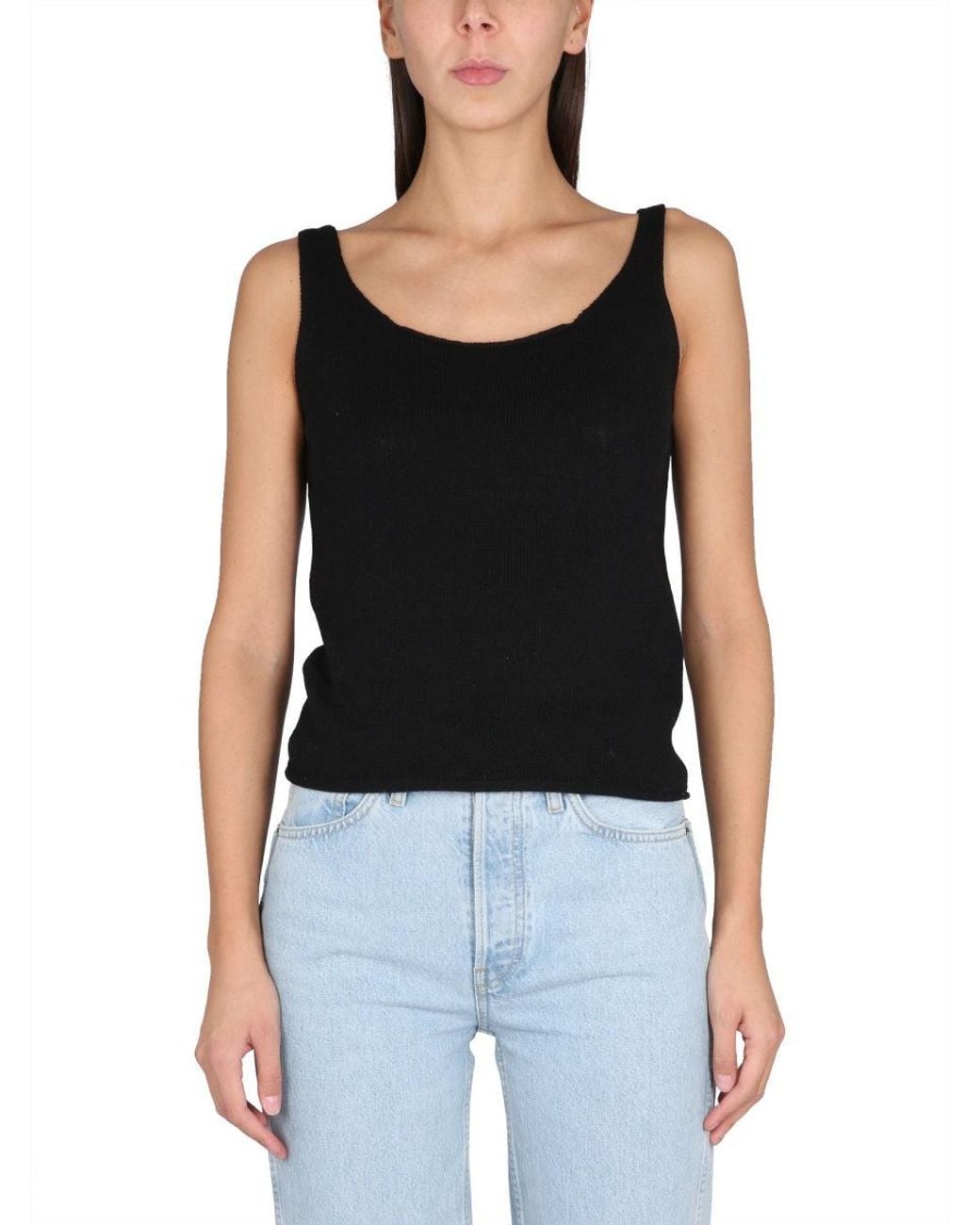 Aspesi Black Solid Scoop Neck Top