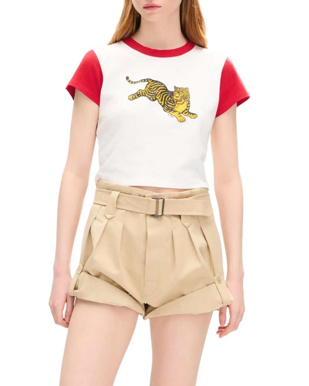 KENZO Red Jumping Tiger' Cotton Cropped T-Shirt