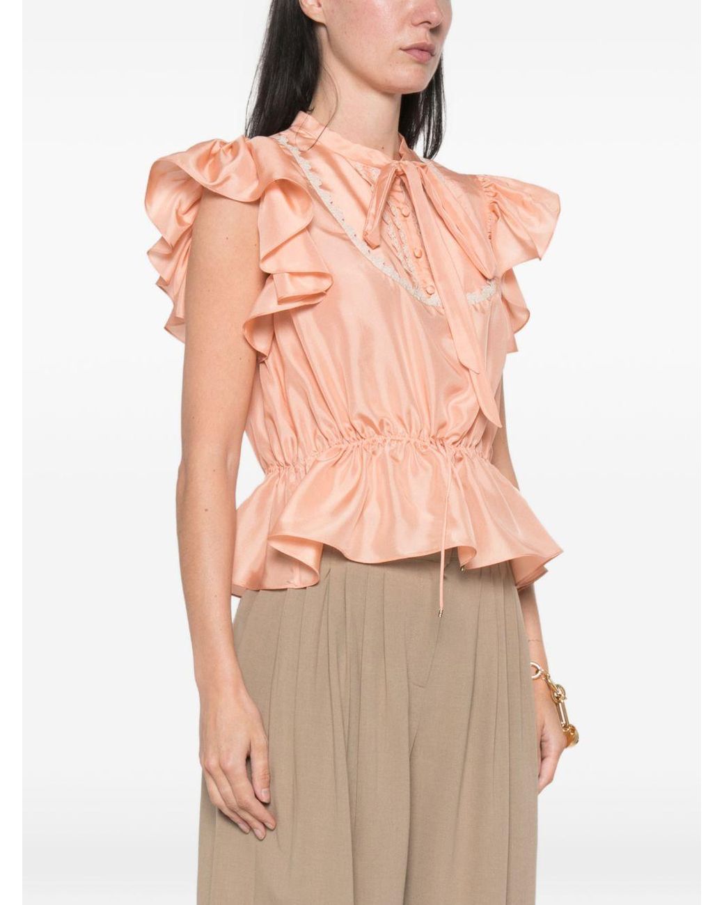 Chloé Pink Silk Rouched Top