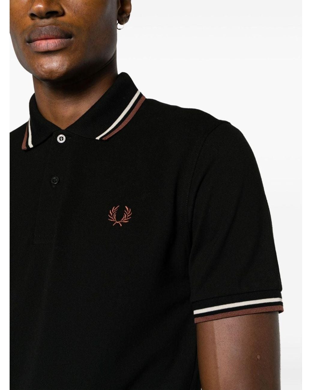 Fred Perry Black Logo Cotton Polo Shirt for men