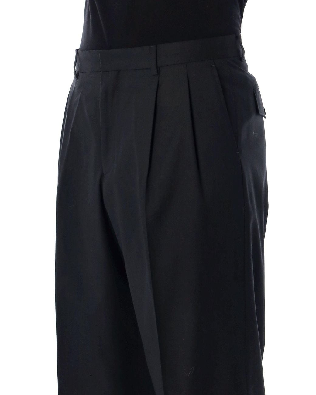 sunflower Black Wool Wide Pleated Trousers for men