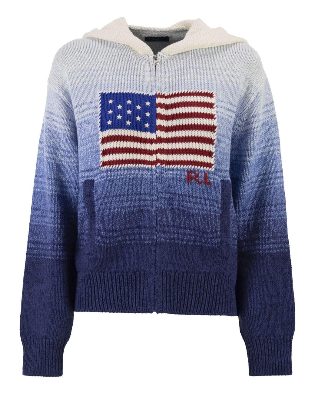 Polo Ralph Lauren Blue Ombré Cotton Hooded Jumper