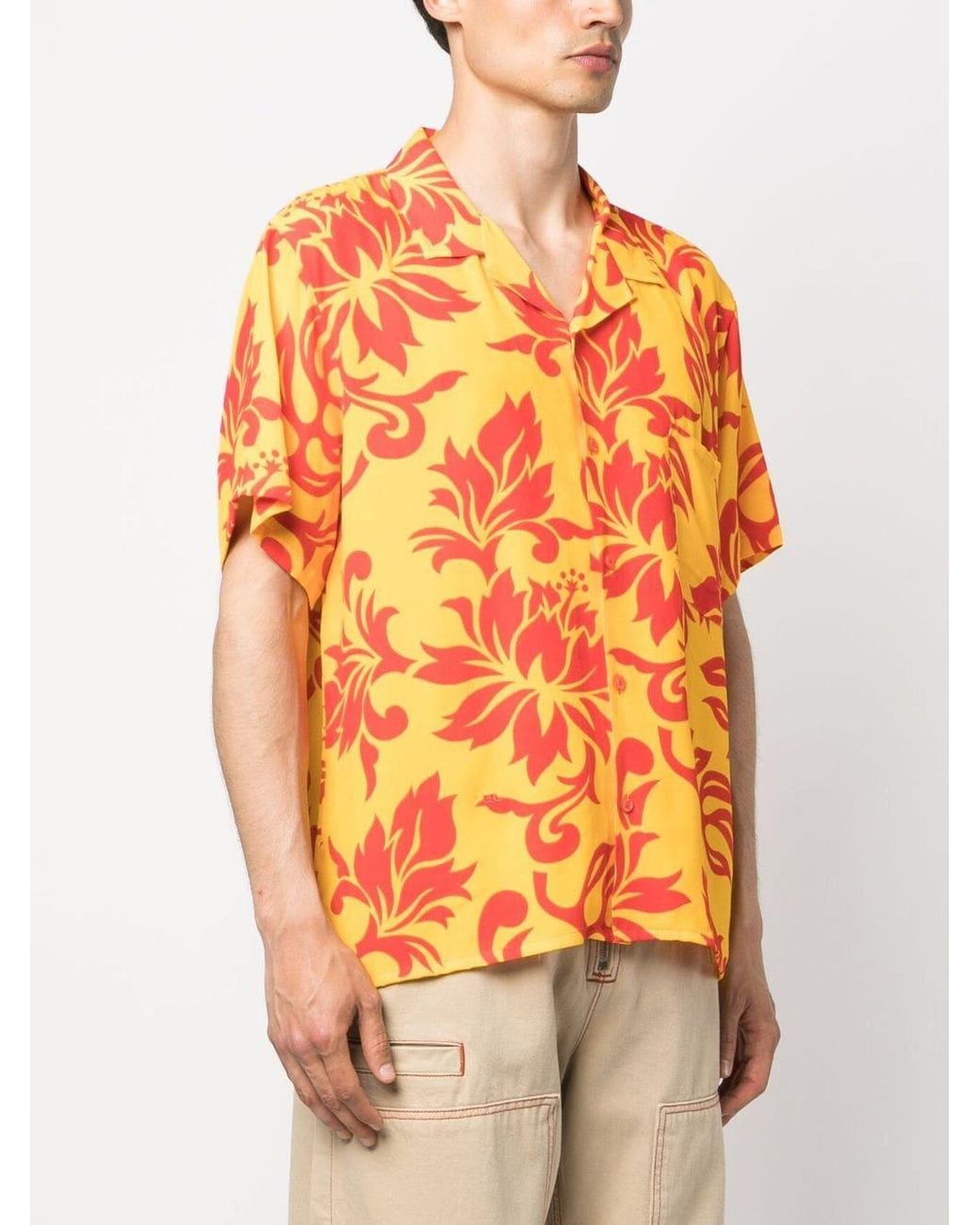 ERL Orange Tropical Flower-print Shirt for men