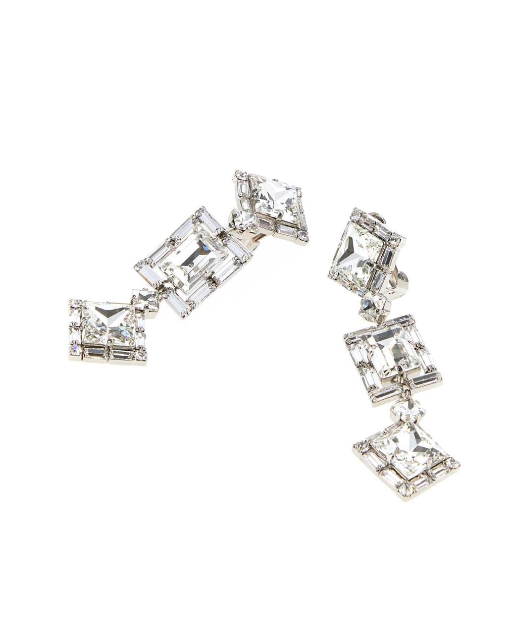 Alessandra Rich White Crystal Square Earrings With Pendant