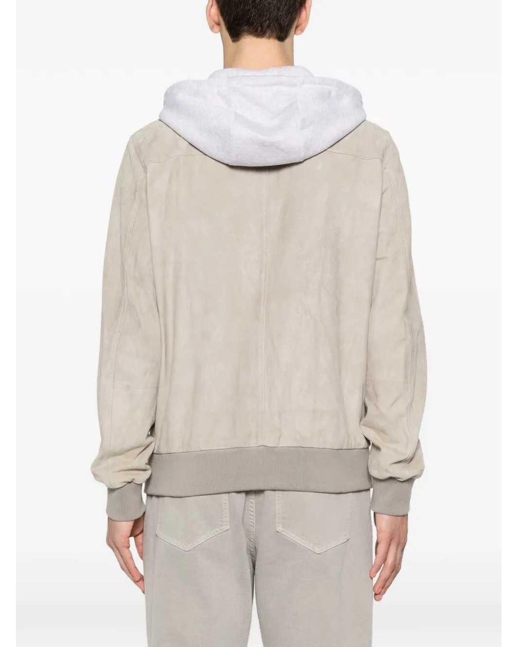 Eleventy White Suede-Texture Hooded Bomber Jacket for men