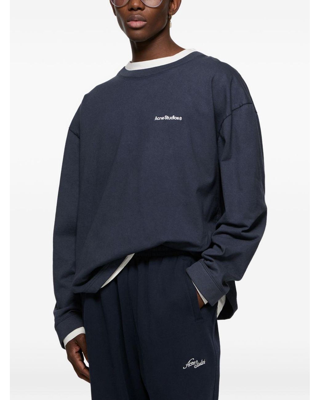 Acne Blue Logo Cotton T Shirt