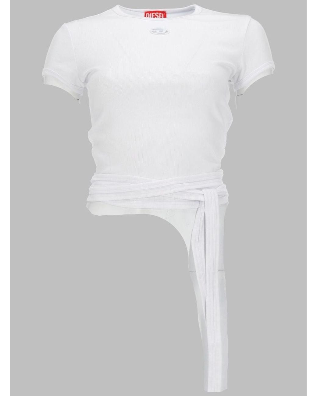 DIESEL White T-Shirt A Costine Con Lacci