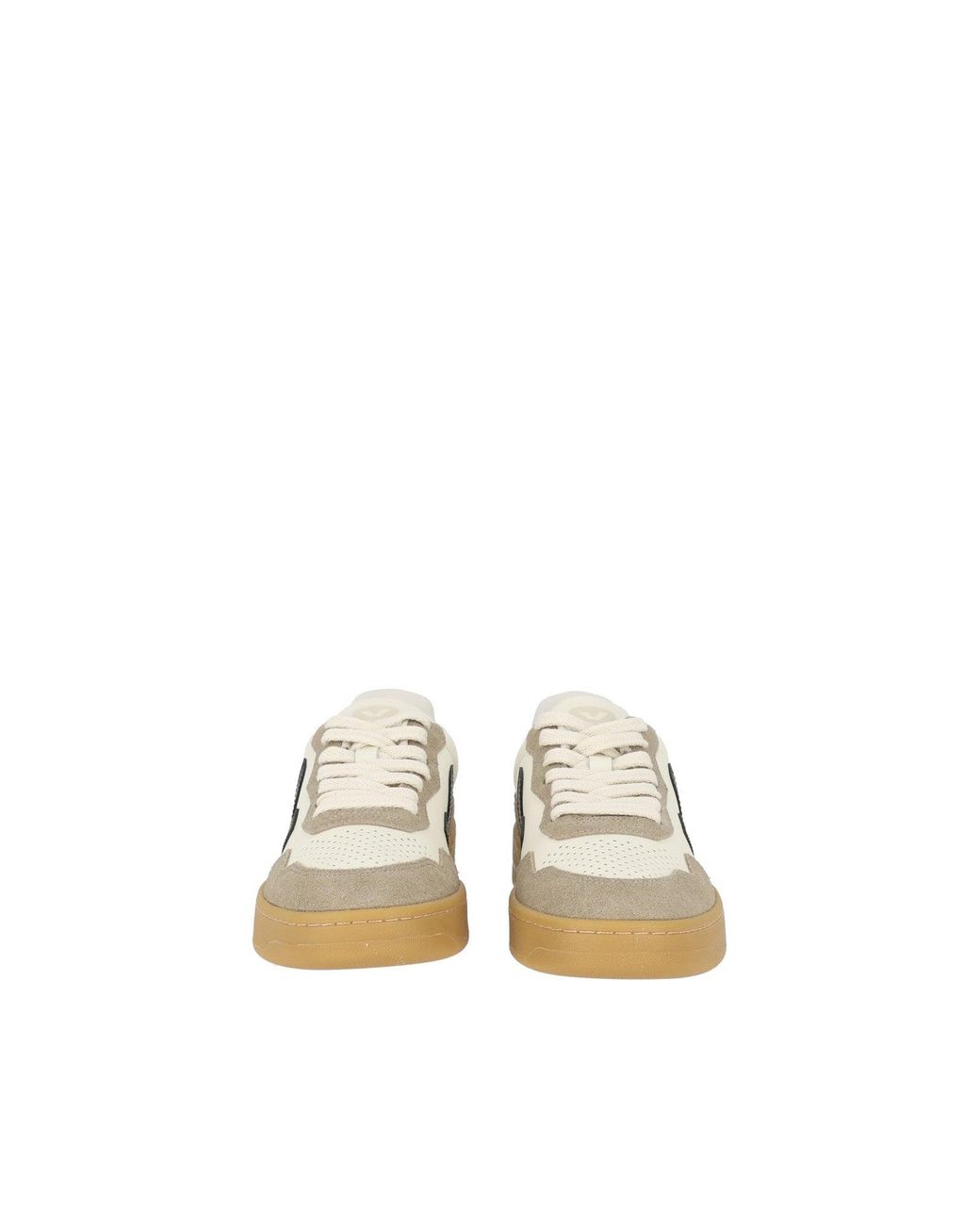 Veja White V-90 Organic Traced Leather Low-Top Sneakers