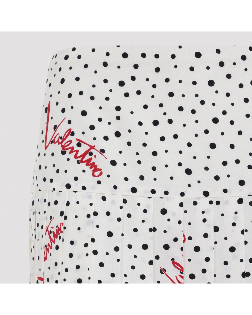 Valentino White Plissé Silk Polka-Dot Midi Skirt