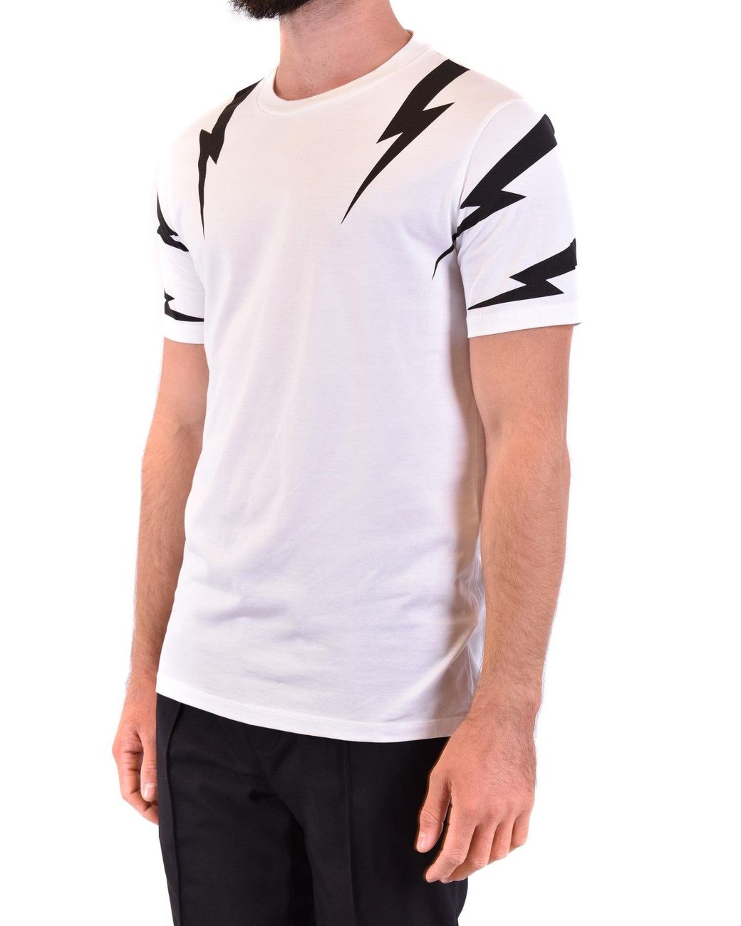 Neil Barrett White Printed Cotton Round Neck T-Shirt for men
