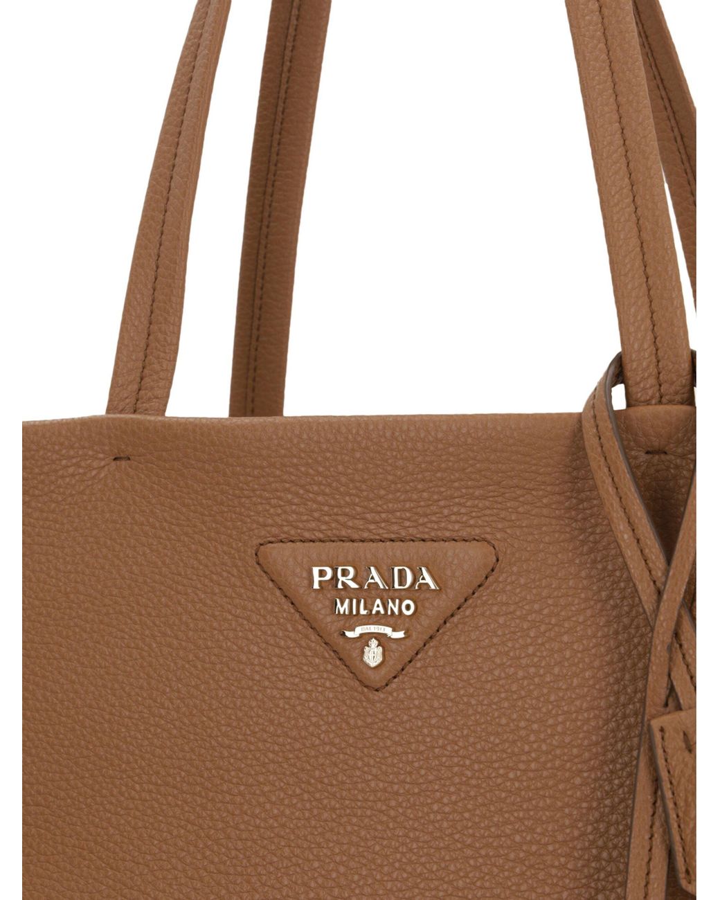 Prada Brown Triangle Logo Leather Tote Bag