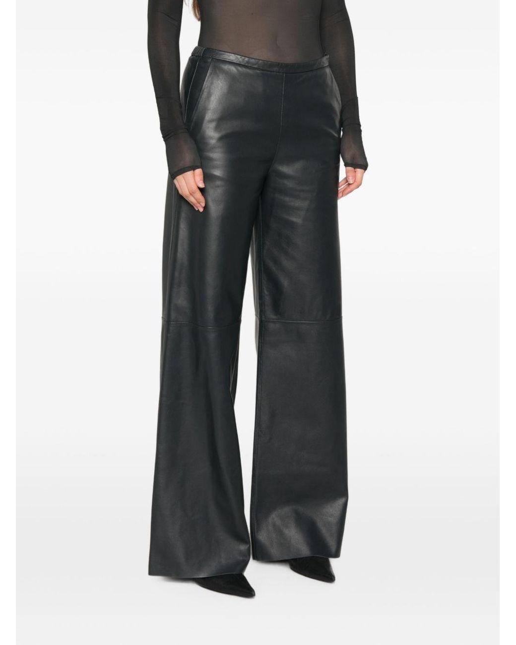 Forte_forte Gray Leather High-Waisted Trousers
